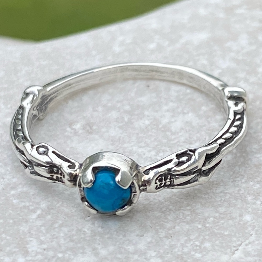 Medieval Dragon Ring .925 Sterling Silver w/ genuine Turquoise gem sz 8 Made USA